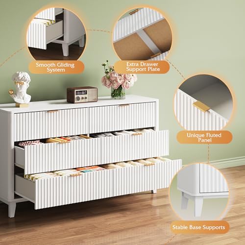 Fluted Dresser for Bedroom with 6 Drawers