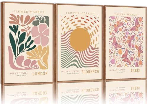 Boho Flower Market Framed Canvas Wall Art Set (3 Count)