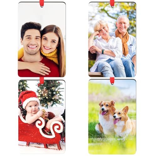 4 Pack Personalized Christmas Ornaments 2025 Wood Custom Photo Text Hanging Ornament for Christmas Tree Decorations (4 Count)