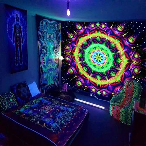 Blacklight Mandala Tapestry for Bedroom