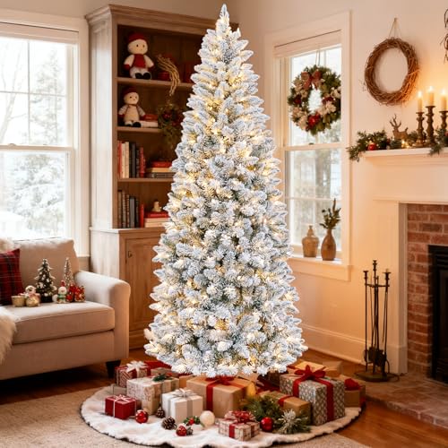 6 ft Pencil Prelit Christmas Tree with Snow Flocked Branches