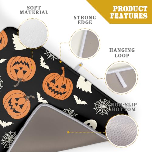 Halloween Dish Drying Mat for Kitchen Counter Ghost Pumpkin Spiderweb Festival Super Absorbent Reversible Microfiber Kitchen Countertop Protector Dishes Pad Large 18x24 inch