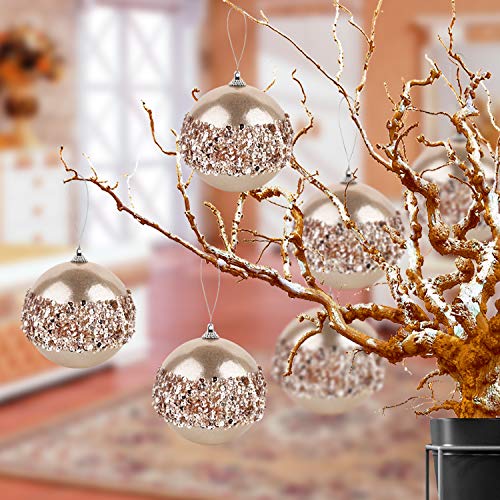 4pc Champagne Gold Christmas Ball Ornaments (4 Count)