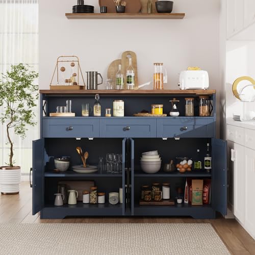 Farmhouse Buffet Cabinet with Drawers & Open Shelf