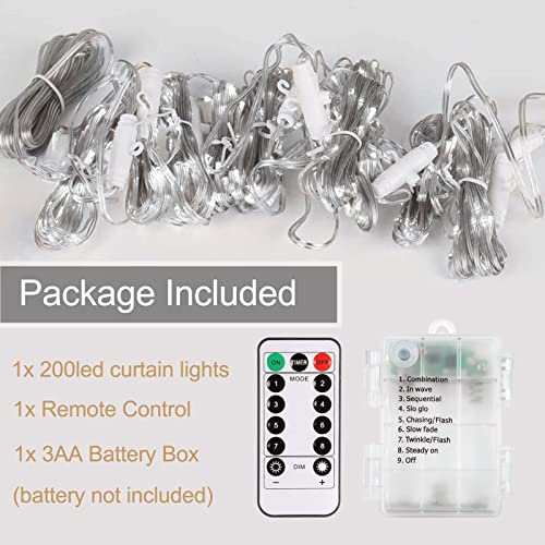 Curtain Lights Battery Operated 6.6×6.6ft with Remote Timer