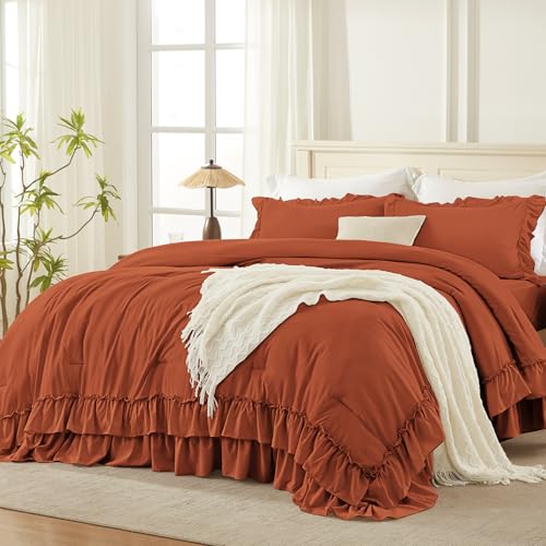 Burnt Orange Twin Size Ruffle Comforter Set