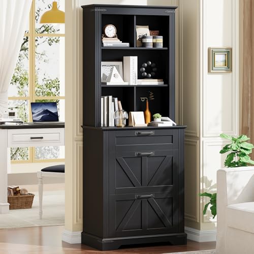 Farmhouse Bookshelf with 3 Large Drawers