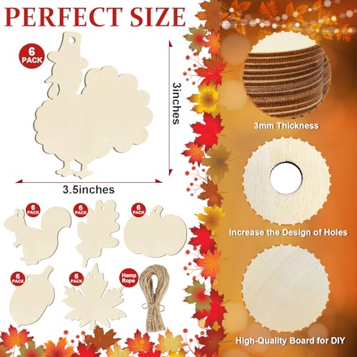 36PCS Wooden Fall Ornaments to Paint Thanksgiving Decorations (36 Count)