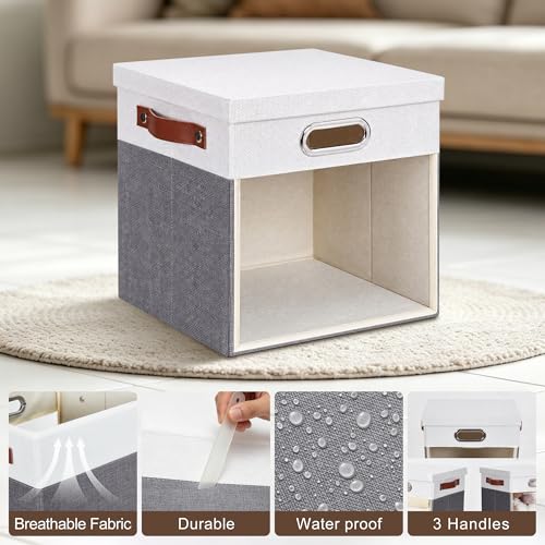 13x13 Inch Ultra Thick Fabric Storage Bins with Lids & Windows (3 Count)