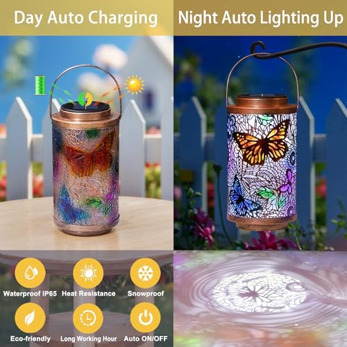 2Pack Solar Outdoor Lanterns Waterproof Butterfly Garden Gifts for Women (2 Count)