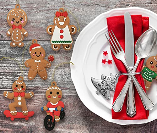 12pcs Christmas Gingerbread Man Ornaments for Christmas Tree Decorations Assorted Plastic Gingerbread Figurines Xmas Holiday Decorations 3 Inch Tall (12 Count)