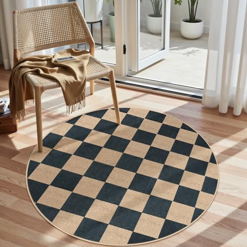 Checkered Easy Jute 4ft Round Outdoor Rug (16 Sq Ft)