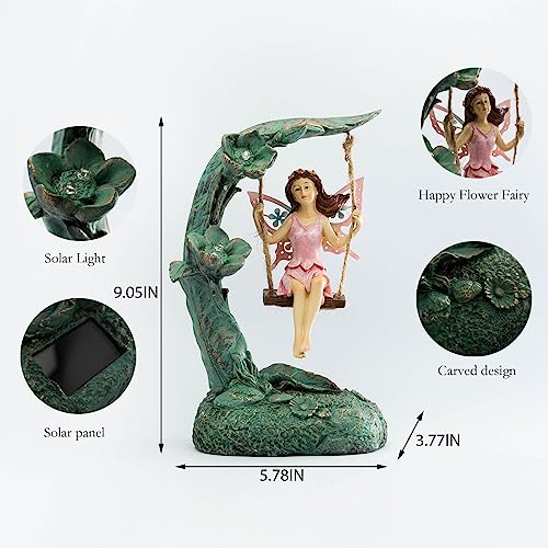 Garden Flower Fairy Outdoor Statue Decor Funny Swing Fairy Ornaments Figurines for Patio Lawn Yard Porch Outside Garden Gifts