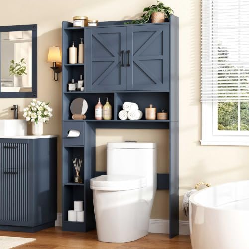 Over The Toilet Storage Cabinet with 2 Barn Doors