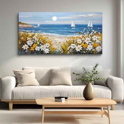 Wall Art For Dining Room Kitchen Blue Ocean Beach Art Pictures Living Room Decor Vintage Landscape Painting Modern Canvas Print Suitable For Bedroom Office Farmhouse Wall Decor 24x48 In