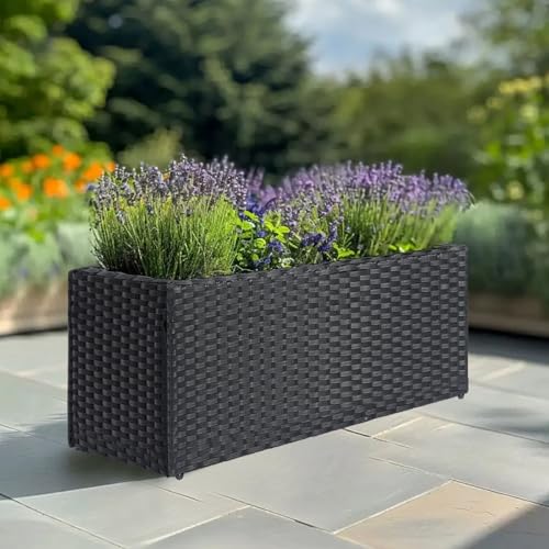 Large Rectangular Block Planter Box Handmade Wicker Tall Planters for Outdoor Plants with Removable Liners Modern Planter for Indoor Outdoor Patio Deck