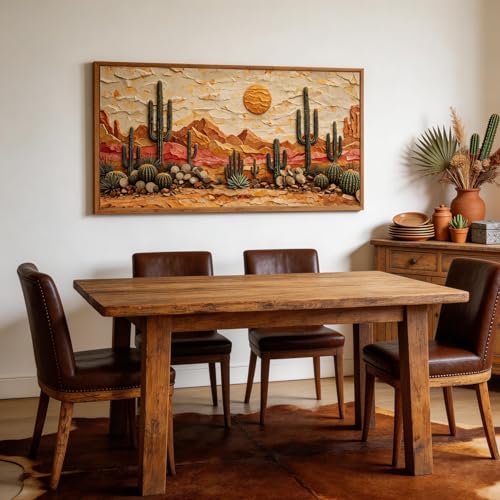 3D Textured Cactus Arizona Desert Framed Canvas Wall Art 40x20 Inch