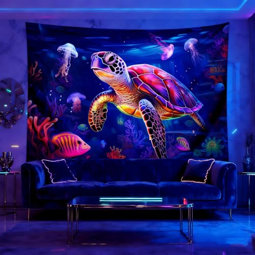 Blacklight Turtle Tapestry