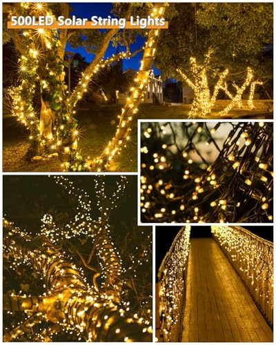 Solar String Lights Outdoor 2Pack 500LED 180FT Waterproof Warm White (210 Foot)