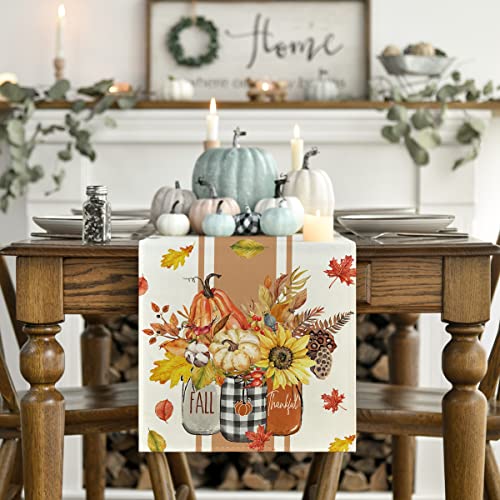 Thankful Fall Pumpkin Leaves Floral Vases Table Runner