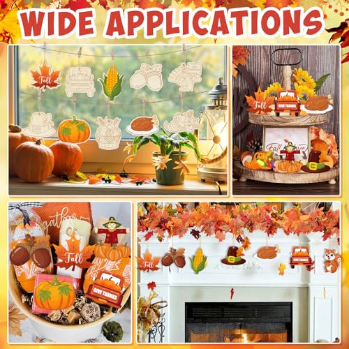 80PCS Wooden Thanksgiving Decoration Fall Ornaments to Paint Happy Thanksgiving Crafts Cutouts Unfinished (80 Count)