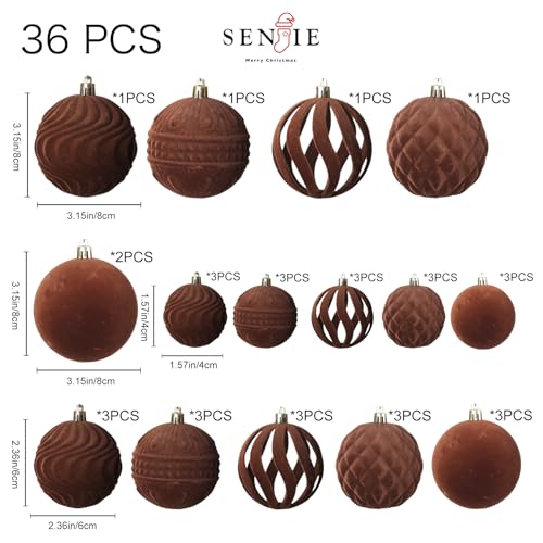 36PCS Brown Velvet Christmas Ornaments Set (36 Count)