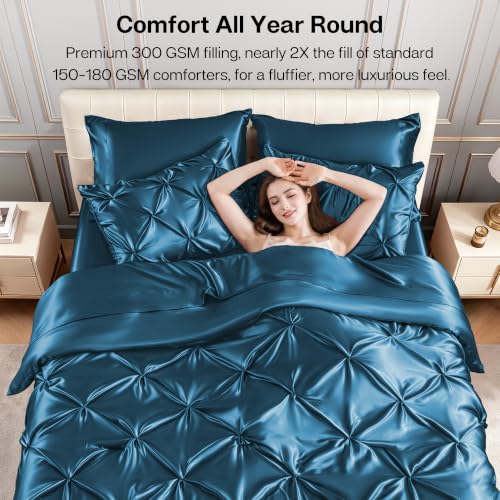 Satin Twin XL Comforter Set Teal
