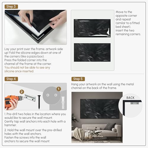 24"x46" Extra Large Framed Wall Art Monochrome Fish Silhouettes Illustration for Home Living Room Bedroom Decor