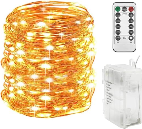 300LED 99FT Copper Wire String Lights Battery Operated 8 Modes Fairy Lights with Remote Waterproof Fairy String Lights for Outdoor Christmas Lights Wedding Party Decoration Warm White (99 Foot)