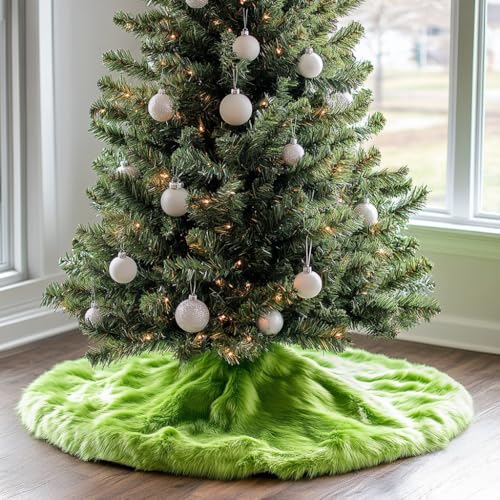 60 Inch Green Christmas Tree Skirt Plush Decoration for Merry Christmas Party