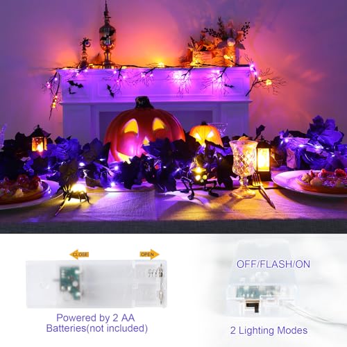 2 Pack 5.7FT Halloween Garlands with Purple Lights (11.4 Foot)