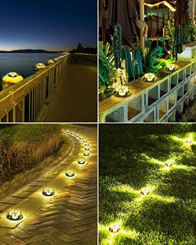 Solar Ground Lights Uplight Sidelight Waterproof 12 Pack Warm White (12 Count)