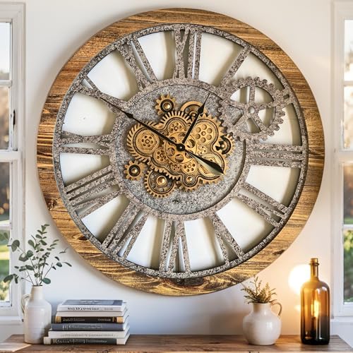 The Gears Clock 36'' Inch Real Moving Gear Wall Clock Vintage Industrial Oversized Rustic Farmhouse