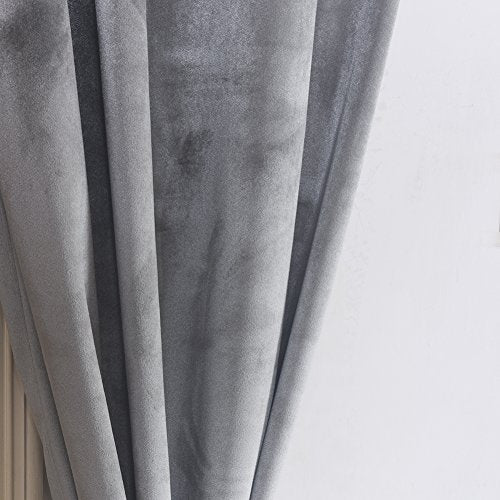 Super Soft Luxury Room Darkening Velvet Silver Gray Classic Blackout Curtains Panels Home Theater Grommet Drapes 52Wx63L inch Light Grey