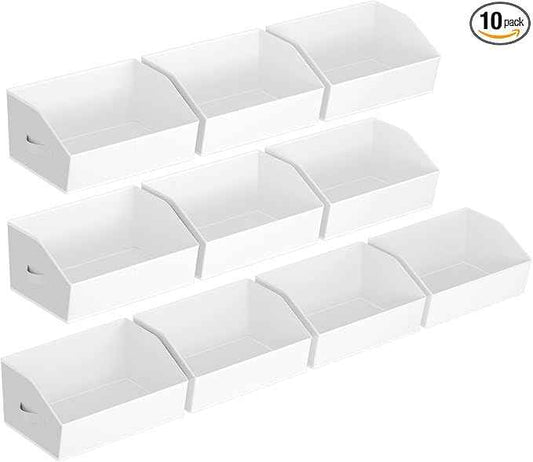 Closet Baskets for Shelves Trapezoid - Decorative Storage Baskets with Handle, Closet Bins for Organization, Shelf Storage Bins for Clothes, Books, Home, Office, 10 Pack, White