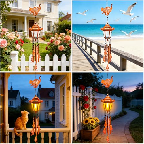 Cat Solar Wind Chimes for Outside