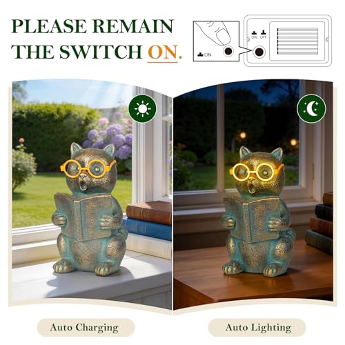 Solar Reading Cat Decor with Light