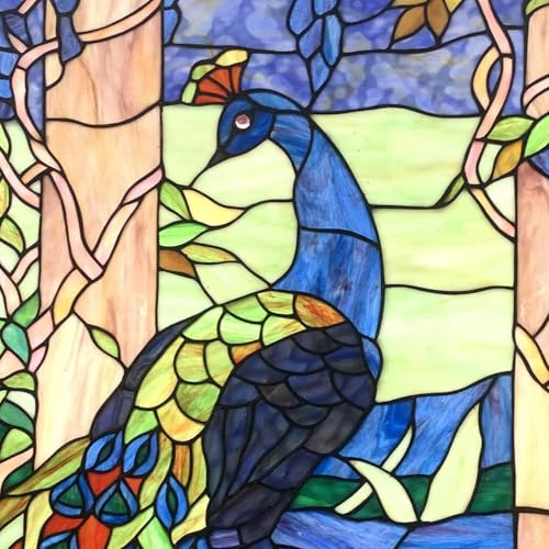 W10096 Peacock Tiffany Style Stained Glass Window Panel