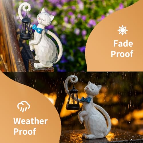10.7" White Cat Solar Garden Light Statue