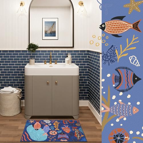 2x3 Coastal Area Rug Washable Kids Rug Colorful Ocean Fish Mat Blue (6 Sq Ft)