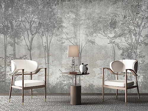 Gray Vintage Forest Tree Wallpaper Mural for Bedroom Living Room (99.2 Sq Ft)