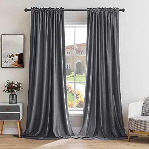 Grey Blackout Velvet Curtains Drapes 108 Inch Long 52"x108" Bedroom (2 Count)
