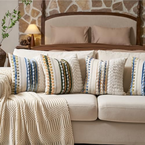 Boho Chenille Tufted Throw Pillow Covers 18x18 Inch Set of 2 (2 Count)