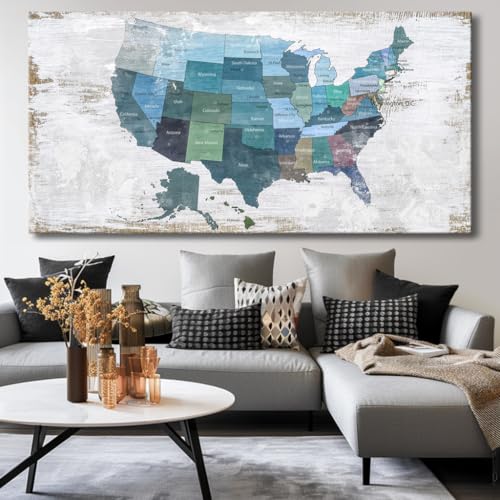 Wall Decor Map Canvas Wall Art for Wall Decoration Wood Background USA Canvas Prints for Bedroom Office Kitchen Home Wall Decor Framed Artwork Ready to Hang36 x71