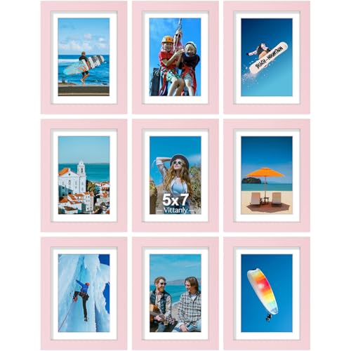 5x7 Picture Frames Set of 9 for Wall or Tabletop Display (9 Count)