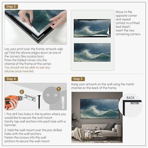 36"x72" Extra Large Framed Wall Art Dramatic Ocean Waves with Stormy Sky and Seagulls for Home Living Room Bedroom Decor