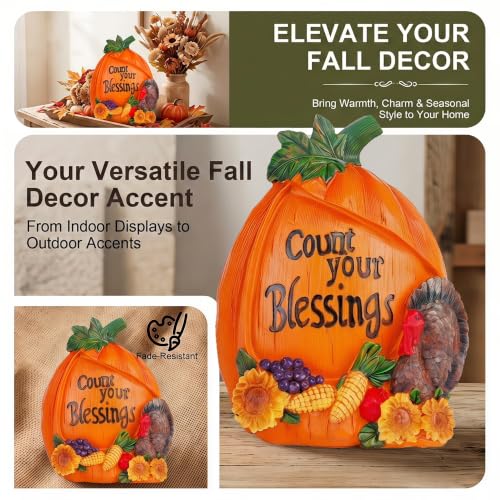 7.5" Fall Pumpkin Figurine with Turkey