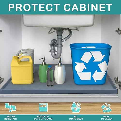 Waterproof Silicone Under Sink Mat 31'' x 19'' Shelf Liner for Kitchen and Bathroom