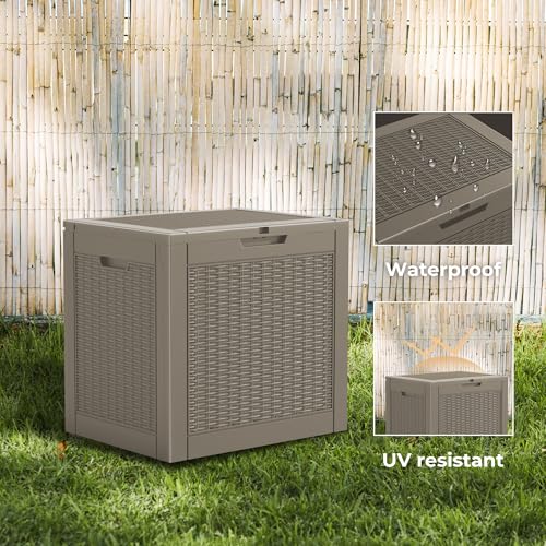 34 Gallon Deck Boxes Resin Outdoor Storage Box UV Resistant Outside Deck Box with Lockable Lid for Patio Furniture