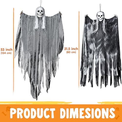 3 Pcs Hanging Halloween Skeleton Ghosts Decorations Outdoor (3 Count)